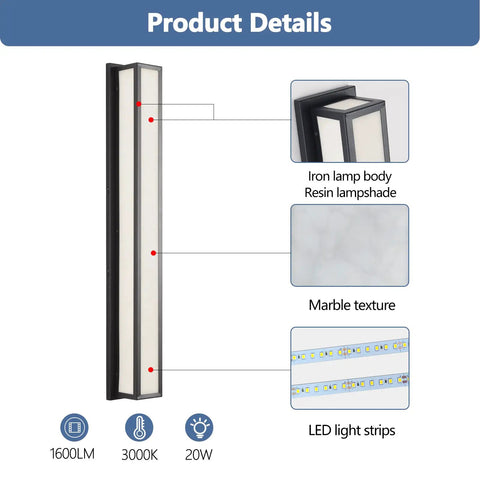 Product details of Dope Outdoor Wall Light 20W LED Exterior Fixture, 31.5 Inch IP65 Waterproof Sconce, sand black iron body.