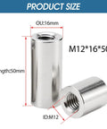 Five Pack Round Coupling Nuts M12 By 1.75mm 50mm Long 304 Stainless Steel Round Sleeve Stud Nuts Threaded Hardware For Bracket Building Maintenance Heavy Duty Connecting Rod Fasteners, 16mm OD, 50mm length