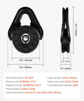 Heavy Duty 14.5 Ton Snatch Block For Winch Recovery With 32,000 Lbs Break Strength, Three Eighth Inch Rope Compatible, dimensions view