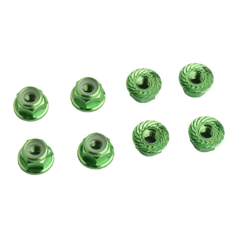 Eight Pack Flange M4 Nylon Lock Nuts With Serrated Edges Self Tightening Aluminum Wheel Hardware For Axial HPI TLR ECX One Tenth Scale