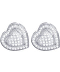 Solid Brass Micro Pave Double Heart Screw Back Stud Earrings, sparkling heart design with detailed embellishments.