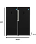 Killer 14 Cu Ft Convertible Refrigerator Freezer Pair with sleek black finish, dimensions 68x56x28 inches, front view.