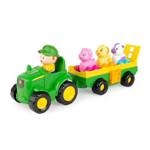 Animal Sounds Wagon Ride Musical Tractor Toy Set for Toddlers, Includes Push Along Tractor, Farmer Figure, and 3 Farm Animals