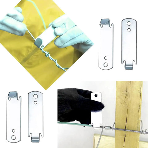Fence Wire Twister For T Post Clips And Barbed Wire Stainless Steel Twisting Tool For Fencing Heavy Duty Winding Tool For Sheep Cattle Horse Dog Pens 2 Pack shown in use and detail views