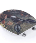 Upgrade Your Restroom With This Smooth Quick Release Round Wooden Toilet Seat Featuring A Fresh Drip Art Print And Ultra Comfy Cushioned Seating For Daily Chill Sessions showing a deer print on a round toilet seat.
