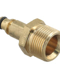 Brass M22 high-pressure washer hose adapter with O-ring, close-up view.