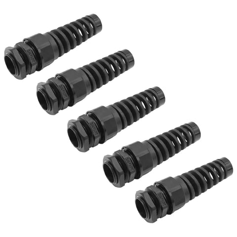 Five Pack Half Inch Strain Relief Cable Gland Kit IP68 Waterproof Nylon Spiral Joint With Gaskets For Six To Twelve Millimeter Wires