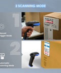 2D Bluetooth Barcode Scanner With 3 In 1 Connectivity Bluetooth 2.4G And USB Wired Handheld Cordless QR Reader for scanning boxes.