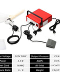 Ready Roll Slick Portable Electric Electrostatic Paint Spray Gun With Five Stage Kit showing the spray gun, foot switch, and power control unit.