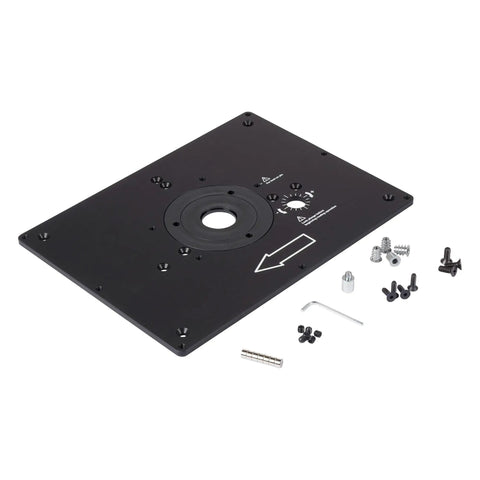 Heavy Duty Aluminum Router Table Insert Plate With Dual Snap Lock Rings For Custom Built Workbenches and screws.