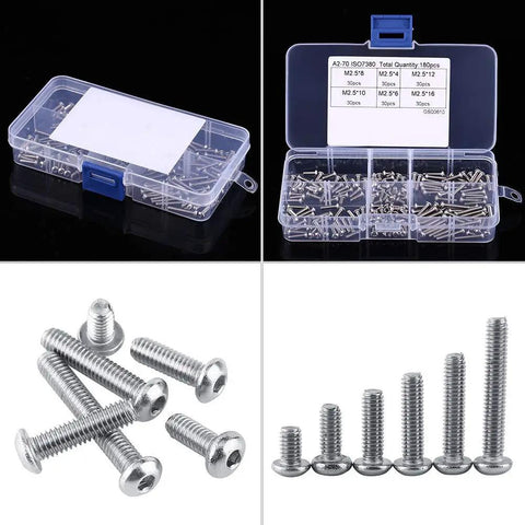 Hex Socket Screw Set Kit With 180 Heavy Duty Stainless Steel Screws For Appliance And Machine Repair Rust Resistant 304 Grade Hardware All Purpose Assortment For DIYers And Pros, case open