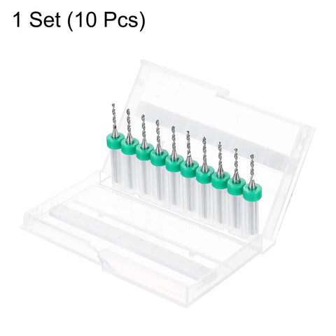 10-Piece PCB Drill Bit Set With 1/8 Inch Shank And 1.4mm Tungsten Carbide Micro Twist Bits displayed in a clear case