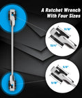 4 In 1 Reversible Ratchet Wrench Set 8 To 19 mm With 72 Tooth Precision Gear In CRV Steel, four sizes illustrated on diagram.