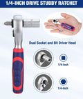 34 Piece One Fourth Inch Drive Mini Socket Ratchet Set With Bits Magnetic Driver Dual Socket And Bit Head Ratchet