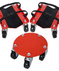 Heavy Duty Snowmobile Dolly Set With Steel V Slide, 1500 Lb Capacity, Two And A Half Inch Swivel Casters, Adjustable Nylon Tie Down Straps, Red Finish, Built Tough For Garage Storage And Easy Transport, set of red dollies