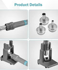 Detail view of 1000W Hot Air Soldering Station with three nozzles and stand, featuring digital display and auto sleep mode.