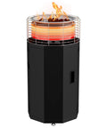 Outdoor Patio Heater And Smokeless Fire Pit 2 In 1 Propane Heater With 56,000 BTU shown in black with visible flame on top