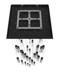 Top view of Knockout 41 Light Black Steel And Crystal Flush Mount Ceiling Light, showcasing steel frame and hanging crystal accents.