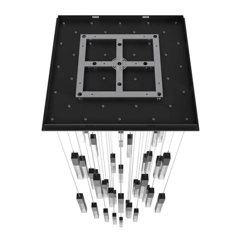 Top view of Knockout 41 Light Black Steel And Crystal Flush Mount Ceiling Light, showcasing steel frame and hanging crystal accents.