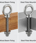 Tough As Nails Heavy Duty 304 Stainless Shoulder Eye Bolts Set, 3/8-16 Thread, 6 Inch Long, 20 Pcs With Nuts And Washers, Fixing Kit For Wood Metal And Outdoor Projects wood beam and steel plate mounting