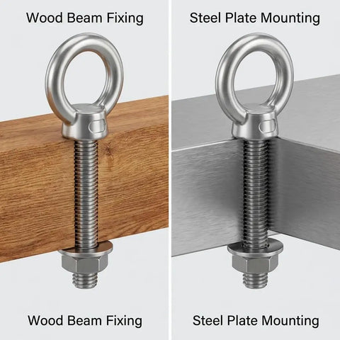 Tough As Nails Heavy Duty 304 Stainless Shoulder Eye Bolts Set, 3/8-16 Thread, 6 Inch Long, 20 Pcs With Nuts And Washers, Fixing Kit For Wood Metal And Outdoor Projects wood beam and steel plate mounting