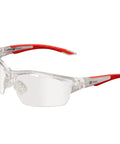 Protective Eyewear For Pickleball Players With Lightweight Game Ready Impact Resistant Frame Anti Fog And Anti Scratch Lenses 99 Percent UV Shield Includes Clear Smoke And Blue Tint Lenses Soft Non Slip Nose Pads For Secure Fit featuring red and clear design