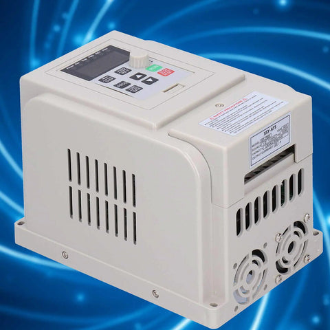 110V VFD Inverter 1500W For Motors From Single Phase To Three Phase Speed Control unit on blue background