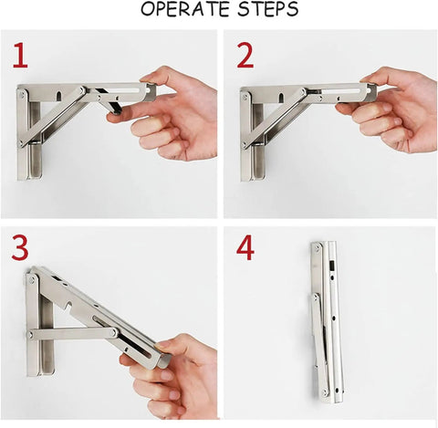 Steps to operate Heavy Duty Rock Solid Folding Wall Mount Shelf Brackets Crafted From Premium Stainless Steel With A Durable Matte Black Coating.
