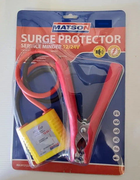 12-24V Anti Zap Vehicle Electronics Protector packaging with red clips and yellow box for voltage protection.