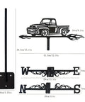 Black Metal Pickup Truck Weathervane Ornament For Outdoor Yard Decor Wind Direction Indicator, iron craft, 15.1 inch rod
