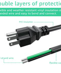 Heavy Duty 6 Foot 12 Gauge 3 Prong Replacement Power Cord Cable 110V 120V 15 Amp Plug For Appliances Power Tools And Dishwashers 12 AWG 3 Conductor Wire Pigtail close-up view showing plug and insulation.