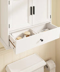 Over The Toilet Bathroom Wall Cabinet With Drawer And Adjustable Shelves Floating Medicine Cabinet Organizer For Small Bathrooms Dual Doors White And Brown Space Saver Storage Easy To Install installed above toilet