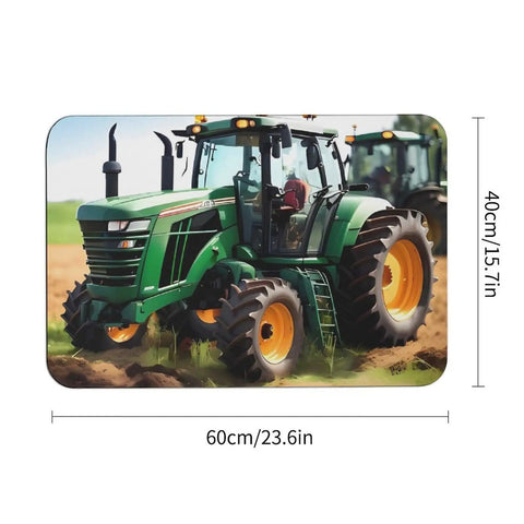 Image of Go-To Farm Tractor Style Diatom Mud Quick Dry Bath Mat featuring a realistic tractor design, size 23.6 by 15.7 inches.