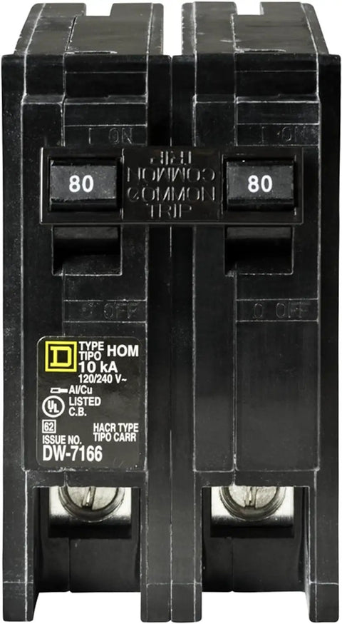 Homeline 80 Amp Two Pole Circuit Breaker With Plug On Design For Quick DIY Install 120 240V Compatible With Homeline Load Centers