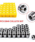 Super Duper 29Pcs ER40 Industrial Precision Spring Collet Set For CNC Milling Lathe Tool with yellow storage boxes and steel collets.