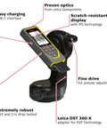 DISTO X6 P2P Laser Range Finder Kit With 800 Ft Reach Point To Point Measuring Bluetooth Data Transfer Outdoor Camera Viewfinder 4X Zoom All-In-One Kit Case Tripod DST360X Adapter IP65 Weatherproof Rotating Display Hand Loop Pouch showing Leica DST 360-X adapter