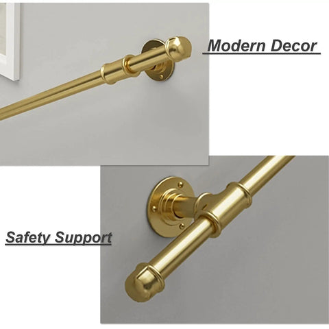 Rock Solid Wrought Iron Grab Rail 1ft Banister Support Bracket gold finish wall mount handrail for safety support.