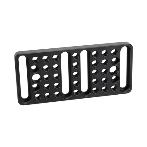Super Solid Anodized Aluminum Cheese Plate Mounting Platform providing hella versatile quarter inch and three eighth screw threads for sweet Vesa camera video rig setups, 108mm length.