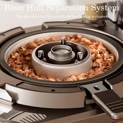 Close-up of the Bean Hull Separation System in the Fresh Home Coffee Roaster 700W Electric Machine, showcasing bean hulls.