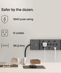 Beefy 12 Outlets Surge Protector Power Strip With 8 Foot Flat Plug For Home Office Travel Charging 3940 Joules Pack Of 3