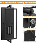 Industrial Black Wall Sconces Set Of 2, metal light fixture details, UL listed, quality finish and construction, ceramic lamp holder shown
