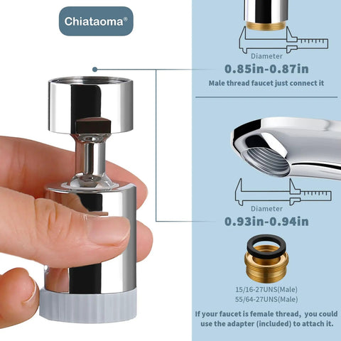 Swivel Faucet Aerator Three Function Nozzle For Kitchen Sink 360 Degree Rotation High Flow Chrome Finish No Frills Easy Switch Between Laminar Rinse And Shower Modes Fits Fifty Five To Sixty Four Inch Female Thread Faucet Extender Adapter