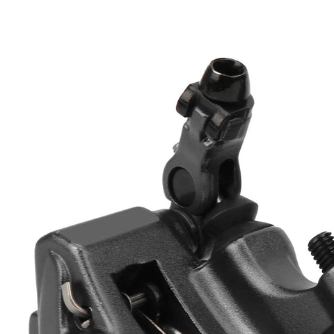 Close-up of Heavy Duty Aluminum Disc Brake Set Delivers Beast Mode Stopping Power With A Slick No Fuss Setup That Crushes It For Mountain Trails Or Daily City Rides Keeps You Secure All Day Black, showcasing the brake caliper and detail.