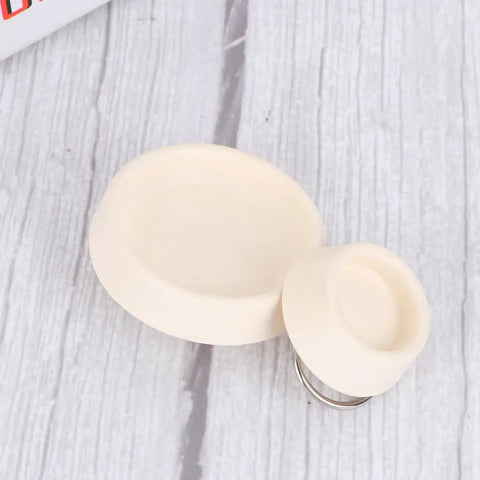 White Rubber Sink Stopper with Hanging Ring 4pcs for Bathtub Drains, showcasing two sizes of rubber stoppers in a light color.