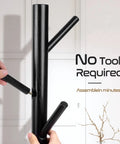 Close-up of assembling the Sturdy Wooden Coat Rack Freestanding With Eight Hooks And Three Adjustable Heights 24 48 69 Inches