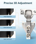 Top Rated Hidden Kitchen Cabinet Door Hinges For Full Overlay Doors With Smooth Self Closing Action and Quick Clip On Install, showing detailed 3D adjustments.