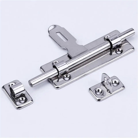 Tough As Nails Heavy Duty Sliding Bolt Door Latch Featuring Auto Return Stainless Steel Gate Lock for patio use.