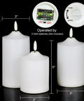 Flickering Flameless LED Candles With Remote Control And Timer, Waterproof Battery-Powered Pillar Candles, Set Of 3, battery details