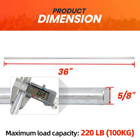 Two Pack 5/8 Inch By 36 Inch Zinc Plated Steel Rods dimension and measurement with 220 lb load capacity for axle shafts.