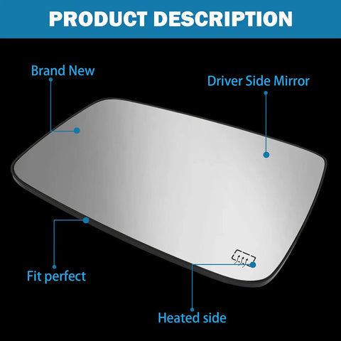 Driver Side Heated Mirror Glass Replacement For 2009-2018 Ram 1500 2500 Left Exterior Convex Mirror With Backing Plate And Built In Heating